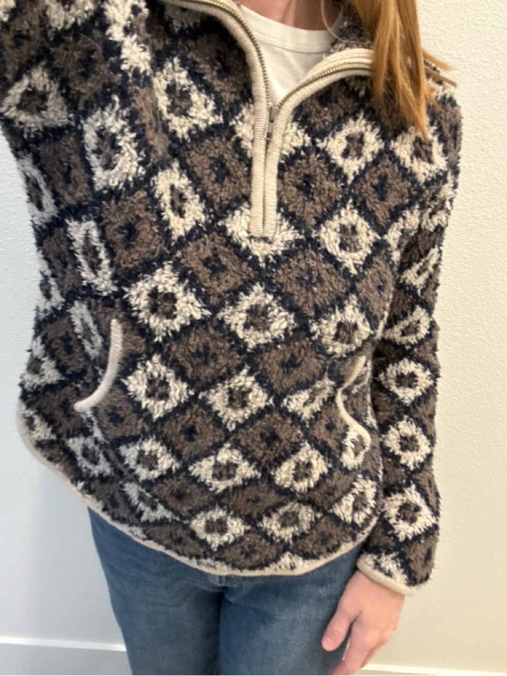 Madewell Shaggy Fleece Pullover Medium 1/4 Zip Teddy Jacket Cozy Sweater Trim